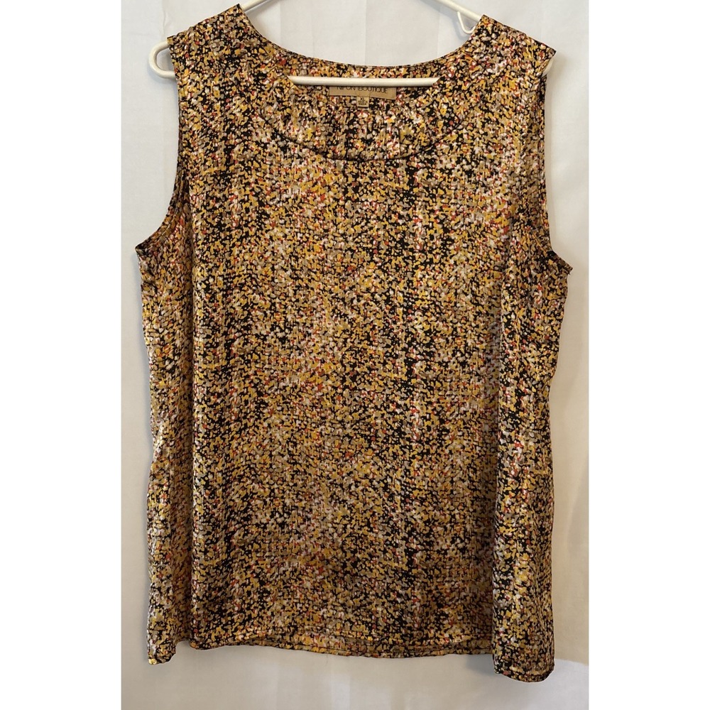 Nipon Boutique Women's Tunic Blouse Sleeveless Pleated Collar Earth Tones XL